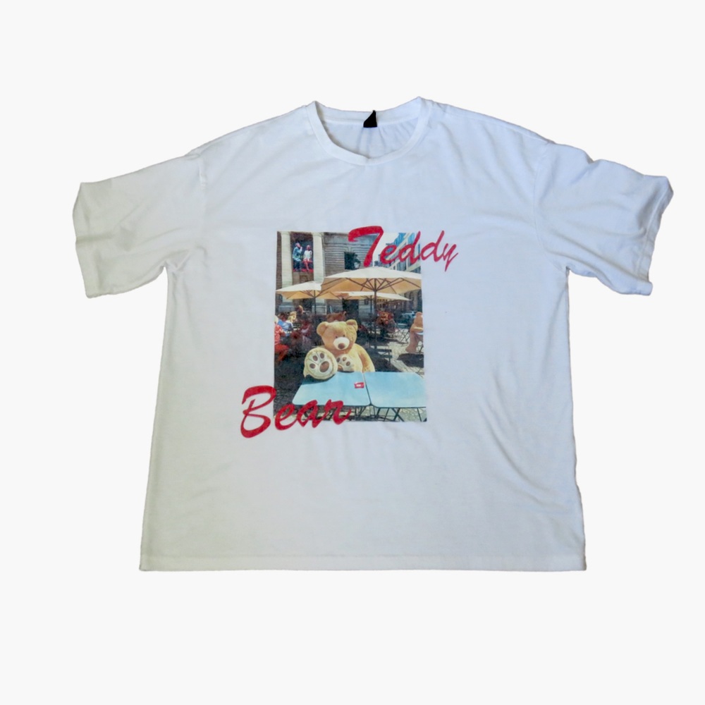 Oversized Large Teddy Bear White Tee